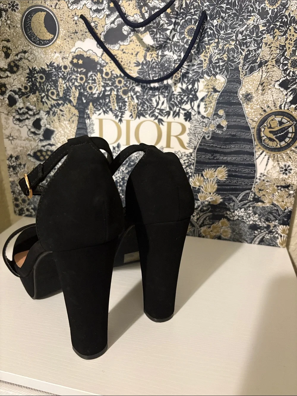 TOP Moda Black Suede Platform Block Heel Sandals with Ankle Strap